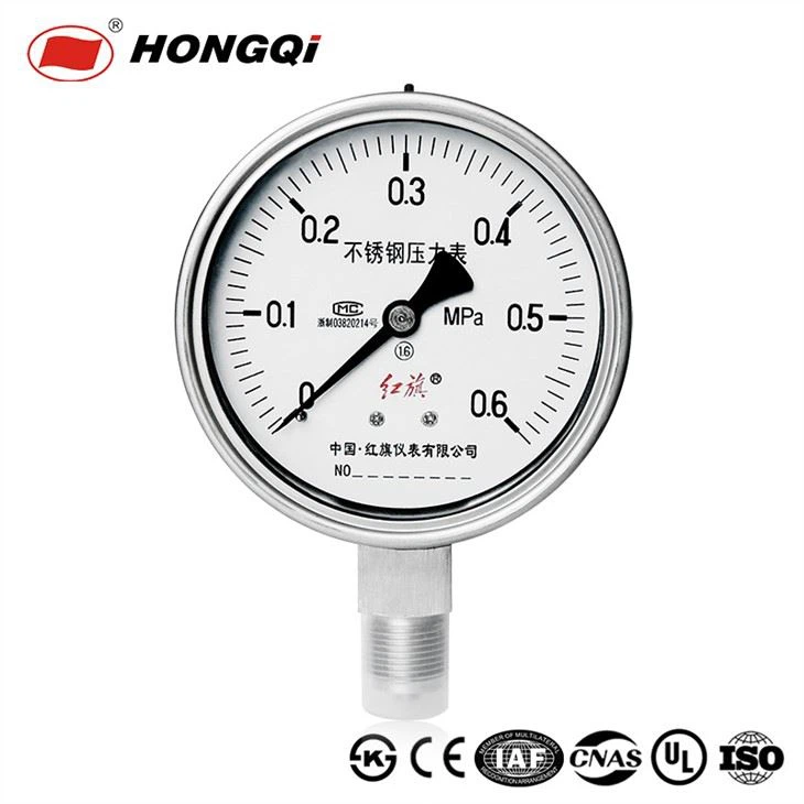 Hongqi YTQ-100BF Kualiti Tinggi Keselamatan, Bourbon Ss316, Benang M20*1.5/G1/2, Tolok Tekanan